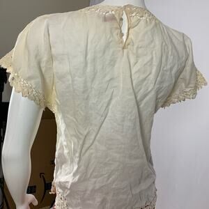 Vintage 1970's Puro Lino - Italian tea stained crochet embroidered blouse sz M
